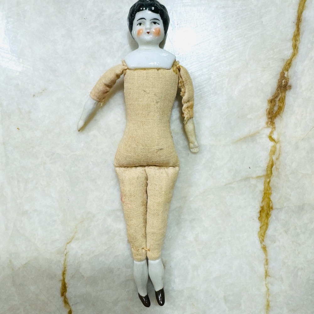 Antique Hertwig Lowbrow China Head Doll Germany 6” Porcelain Bisque c1900 - Picture 2 of 9